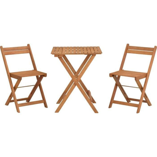 FSC Acaciahouten set - bestaande uit een vierkante tafel en 2 opvouwbare stoelen