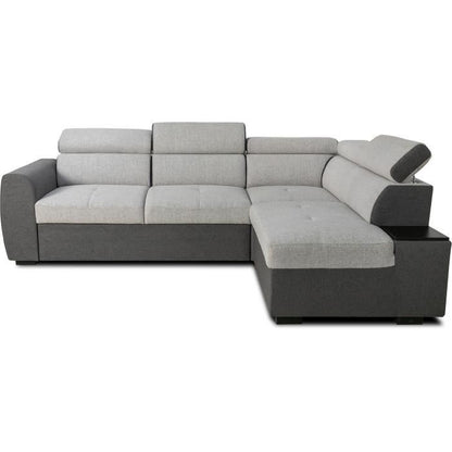KELIO Reversible hoekbank - 4/5 plaatsen - Antraciet/grijze stof - 3 hoofdsteunen - 245 x 184 x 77/87 cm