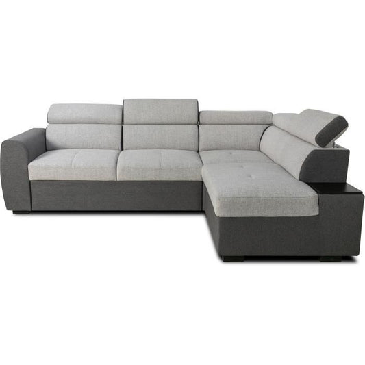 KELIO Reversible hoekbank - 4/5 plaatsen - Antraciet/grijze stof - 3 hoofdsteunen - 245 x 184 x 77/87 cm