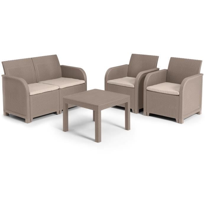 Tuinmeubelen - Gemaakt van gevlochten imitatie rattanhars - Allibert door Keter - 4 personen - Sanremo - Cappuccino