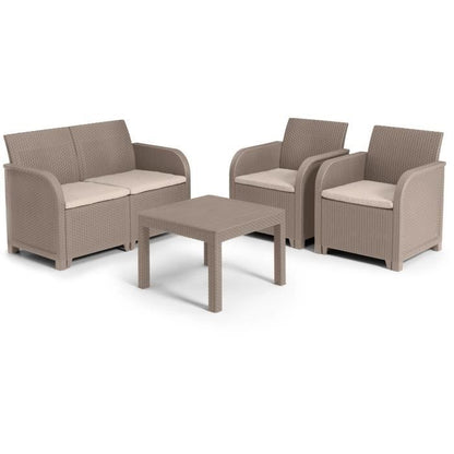 Tuinmeubelen - Gemaakt van gevlochten imitatie rattanhars - Allibert door Keter - 4 personen - Sanremo - Cappuccino