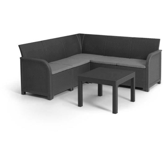 ALLIBERT deur KETER - SanRemo 5-zits hoekbank van gevlochten rotan imitatie met salontafel - grafietgrijs
