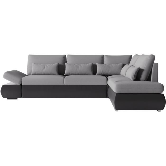 SEVARA 4-zits omkeerbare hoekbank - PU en grijze stof - Opbergdoos - L267 x D200 x H90 cm