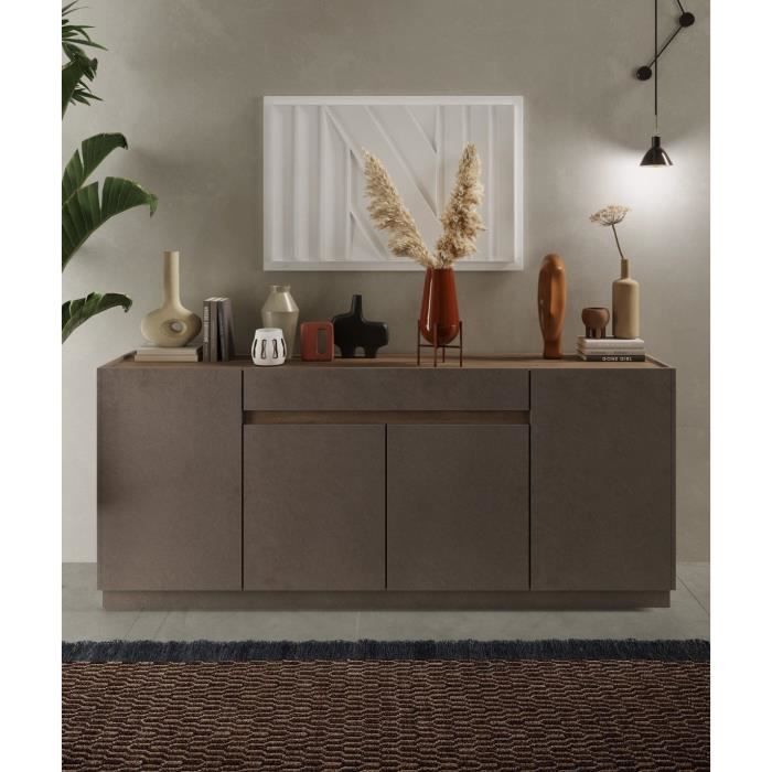 FIRENZE hoog dressoir - Brons en Mercury Eiken - 4 deuren + 1 lade - Eigentijdse stijl/design