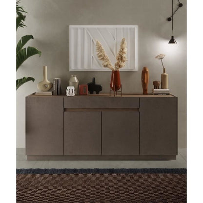 FIRENZE hoog dressoir - Brons en Mercury Eiken - 4 deuren + 1 lade - Eigentijdse stijl/design