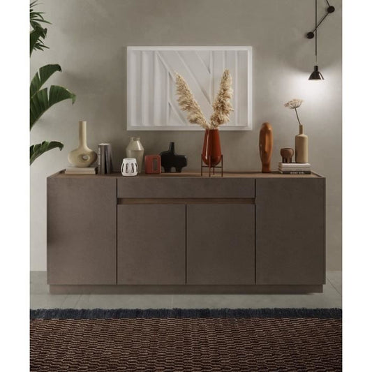 FIRENZE hoog dressoir - Brons en Mercury Eiken - 4 deuren + 1 lade - Eigentijdse stijl/design