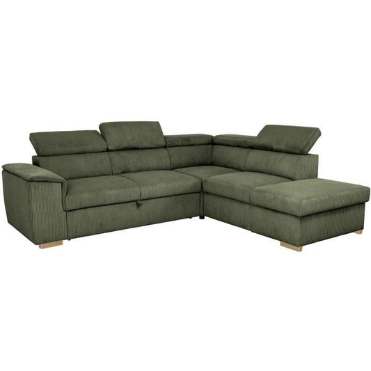 DAYTONA Omkeerbare hoekbank - 5 zitplaatsen  - Khaki fluweel - Opbergbox - L260 x H94 x D216 cm
