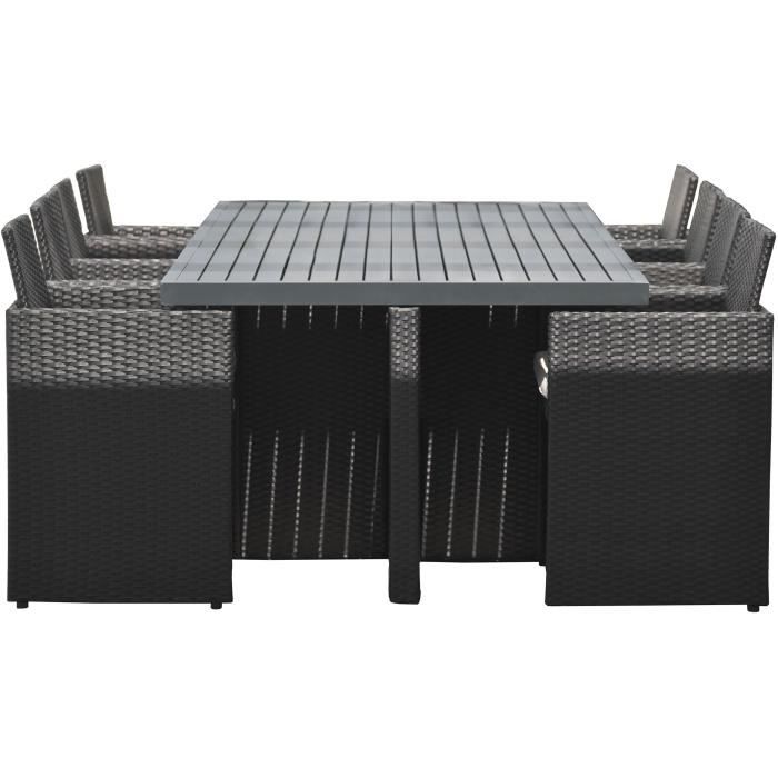Inbouw tuinset - Zwart - Rotan van hars en aluminium dienblad - 8 plaatsen - PVC-8-ALU-N - DCB GARDEN