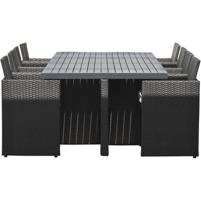 Inbouw tuinset - Zwart - Rotan van hars en aluminium dienblad - 8 plaatsen - PVC-8-ALU-N - DCB GARDEN