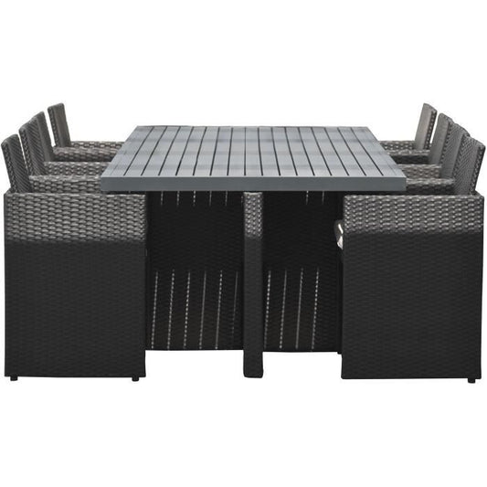 Inbouw tuinset - Zwart - Rotan van hars en aluminium dienblad - 8 plaatsen - PVC-8-ALU-N - DCB GARDEN