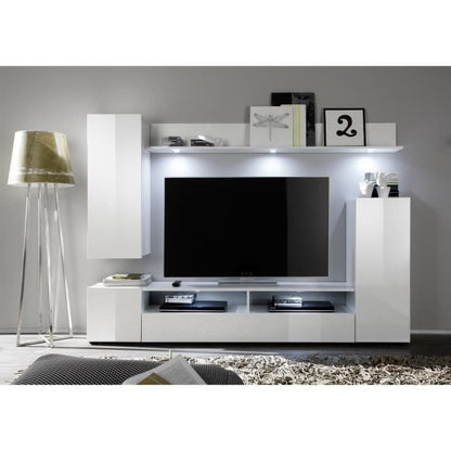 DOS TV-meubelset - 3 Deuren - LED - Mat en glanzend wit melamine - L208 x D33 x H165 cm