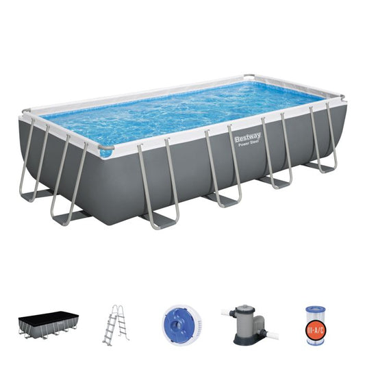 Bestway Power Steel 549x274x122 cm buisvormig bovengronds zwembad met 5.678 L/H cartridgefilter, afdekking en ladder