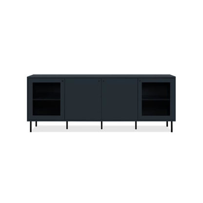CARACAS TV-meubel - 2 deuren + 2 glazen deuren - Marineblauw decor - L180 x H68 x D40 cm
