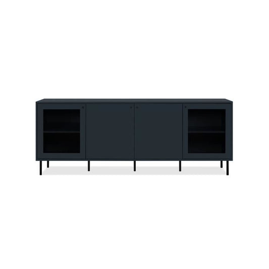 CARACAS TV-meubel - 2 deuren + 2 glazen deuren - Marineblauw decor - L180 x H68 x D40 cm