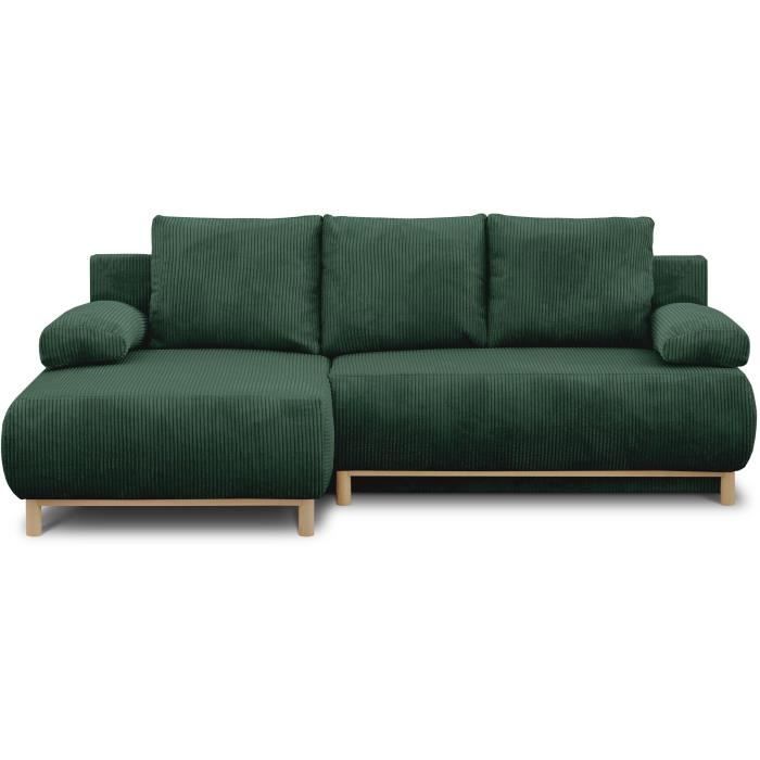 MIKA hoekbank links  3-zits - Donkergroene corduroy stof - Opbergvak - 192 x 84 x 93 cm