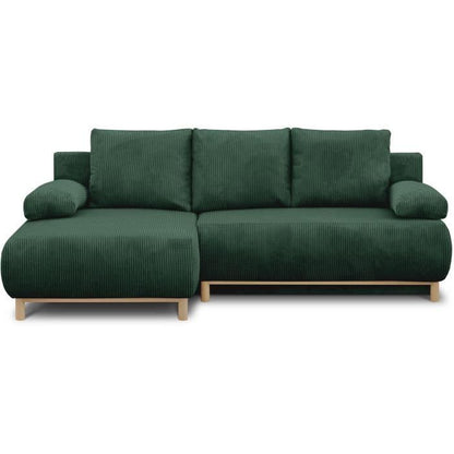 MIKA hoekbank links  3-zits - Donkergroene corduroy stof - Opbergvak - 192 x 84 x 93 cm