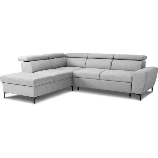 KASIMIR Reversible hoekbank met ladekast - 5 plaatsen - Grijze stof - 258 x 79/98 x 219 cm