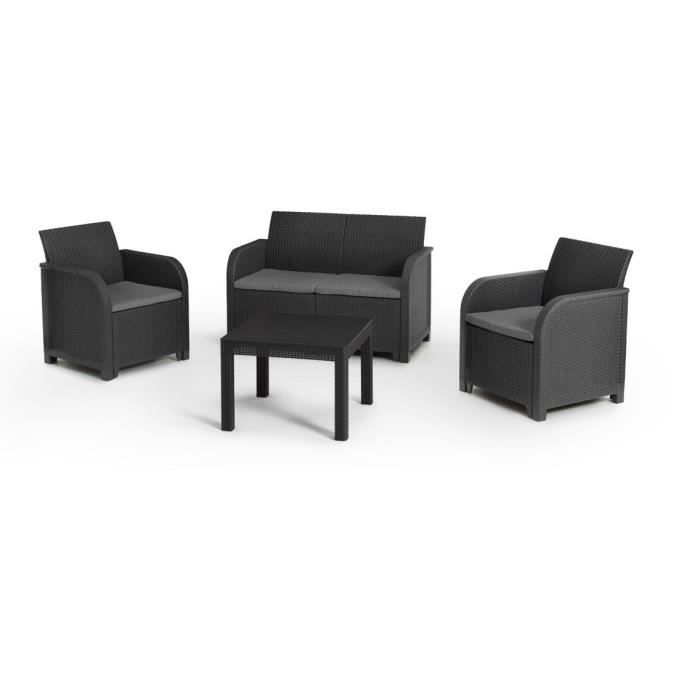 ALLIBERT by KETER - SanRemo 4-zits tuinmeubilair en salontafel - imitatie gevlochten rotan - grafietgrijs