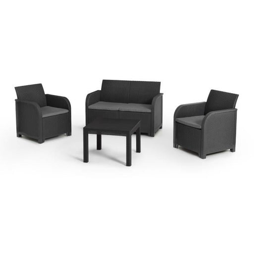 ALLIBERT by KETER - SanRemo 4-zits tuinmeubilair en salontafel - imitatie gevlochten rotan - grafietgrijs