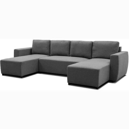 PHARELL 5/6-zits panoramische hoekbank - Antraciet stof - Opbergdoos - L297 x D155 x H71/85 cm