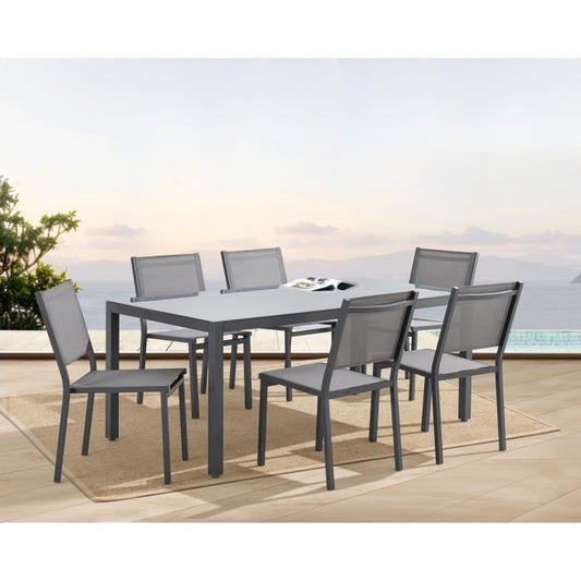 Tuinset: tafel 160 cm + 6 stoelen - Aluminium structuur - Antracietgrijs