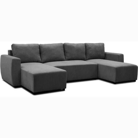 PHARELL 5/6-zits panoramische converteerbare hoekbank - Antraciet ribfluweel stof - Opbergdoos - L297 x P155 x H7