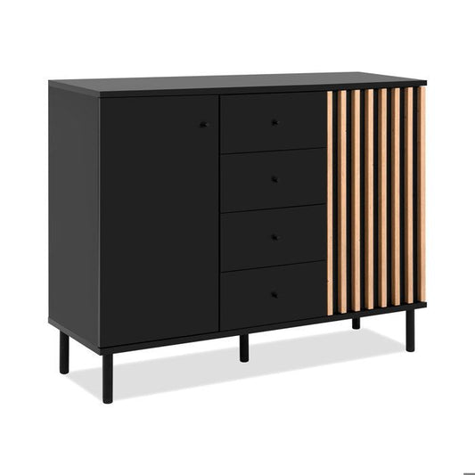 Dressoir - MONZA 01B - Zwart / Artisan eiken - 2 deuren - 4 laden - 118 x 90 x 40 cm