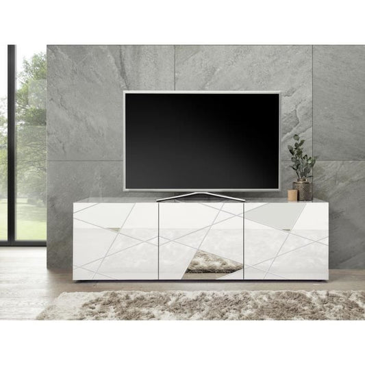 Tv-meubel - Briljant gelakt wit met spiegelschermafwerking - L181 x D43 x H57 cm - Victory