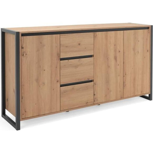 DENVER Buffetkast met 3 deuren en 3 lades - Ambachtelijk eiken decor / Antraciet - L 160 x D 40 x H 88 cm