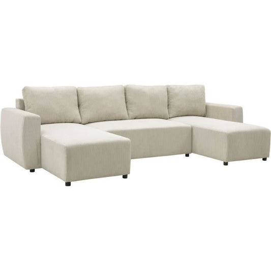 PHARELL 5/6-zits panoramische converteerbare hoekbank - Parel corduroy stof - Opbergdoos - L297 x D155 x H71/85