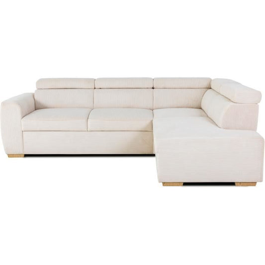 KELIO Omkeerbare hoekbank - 4 plaatsen - Beige ribfluweel stof - 245 x 184 x 87cm