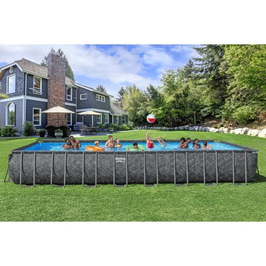 BESTWAY bovengrondse buisvormige zwembadset - APX 365 - 956 x 488 x 132 cm - Rechthoekig (zandfilter, 500g polysphere, ladder, afdekking)