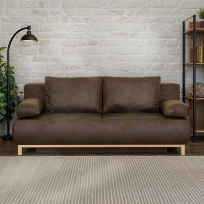 MIKA 3-zits slaapbank - Donkerbruin vintage leder - Opbergruimte - 192 x 84 x 93 cm