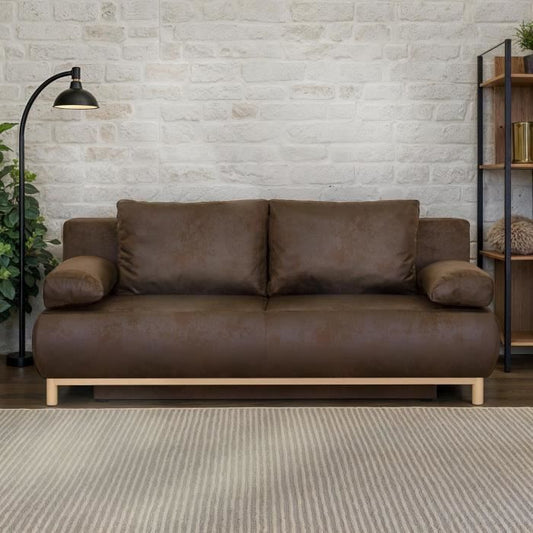 MIKA 3-zits slaapbank - Donkerbruin vintage leder - Opbergruimte - 192 x 84 x 93 cm
