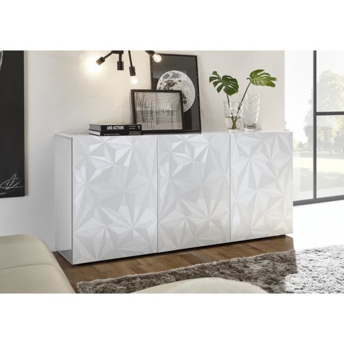 Dressoir met 3 deuren - Wit glanzend gelakt - L 181 x D 42 x H 84 cm - PARIGI