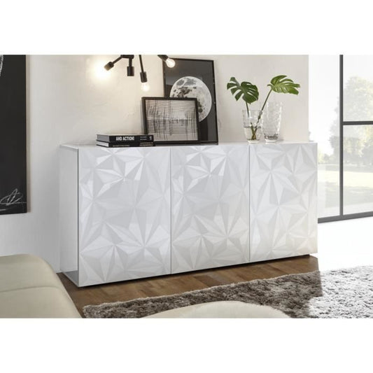 Dressoir met 3 deuren - Wit glanzend gelakt - L 181 x D 42 x H 84 cm - PARIGI