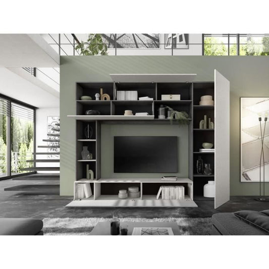 TV-wandmeubel - PRATO - Steenlook grijs - 277 x 40 x 210 cm