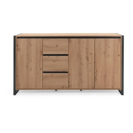 DENVER Buffetkast met 3 deuren en 3 lades - Ambachtelijk eiken decor / Antraciet - L 160 x D 40 x H 88 cm