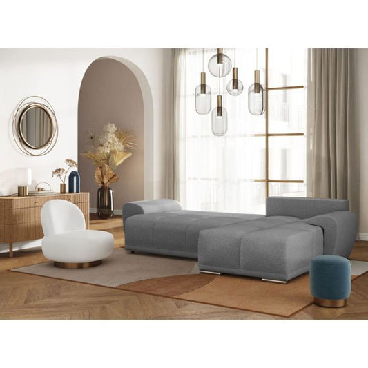 CABELLO converteerbare hoekbank in grijze stof - LOUNGITUDE - Rechte hoek - Occasioneel - 140 x 210 cm