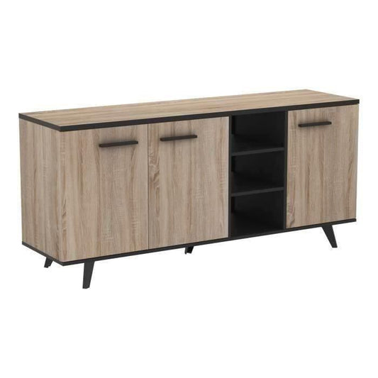 TV Kast Tafel Boffet Tafel Wayne - Melamine - Scandinavische stijl - geborsteld en Black Oak
