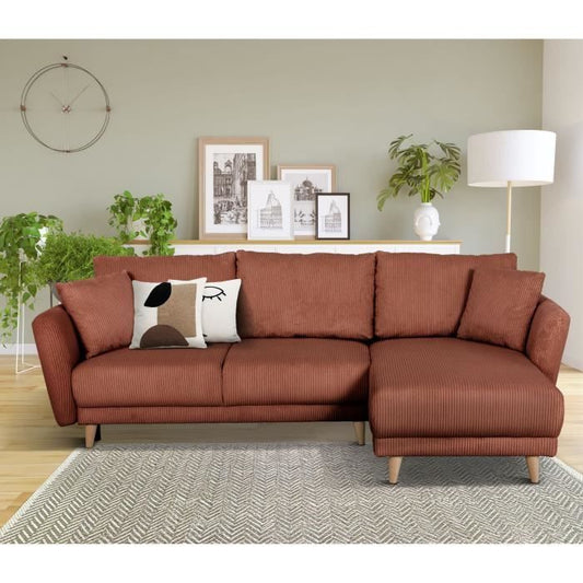 CLAUDIUS Reversible hoekbank - 3/4 zitplaatsen  - Lincoln Terracotta stof - Opbergruimte - 244 x 158 x 86 cm