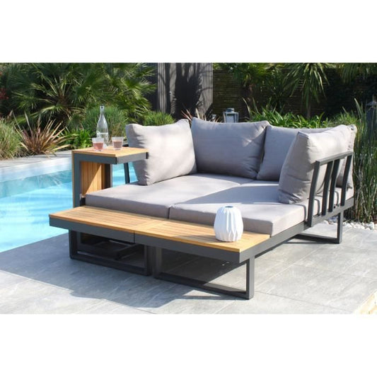Modulaire tuinmeubelen - Aluminium - DCB GARDEN - 4 plaatsen - TOKYO - Antracietgrijs en acaciahout