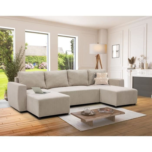 PHARELL 5/6-zits panoramische converteerbare hoekbank - Parel corduroy stof - Opbergdoos - L297 x D155 x H71/85