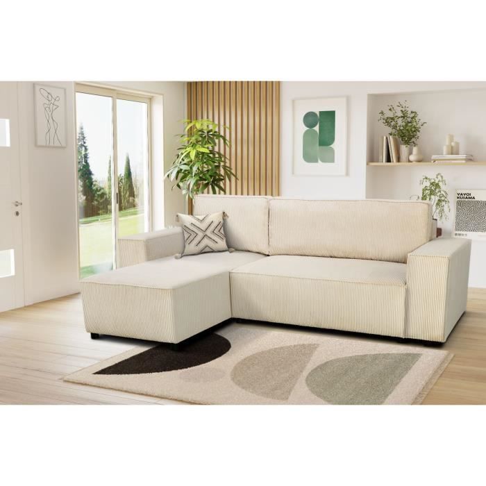 JOSH omkeerbare hoekbank - 4 zitplaatsen - Parel corduroy stof - Opbergruimte - 242 x 155 x 86 cm