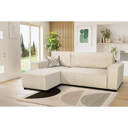 JOSH omkeerbare hoekbank - 4 zitplaatsen - Parel corduroy stof - Opbergruimte - 242 x 155 x 86 cm