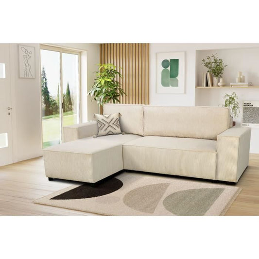 JOSH omkeerbare hoekbank - 4 zitplaatsen - Parel corduroy stof - Opbergruimte - 242 x 155 x 86 cm