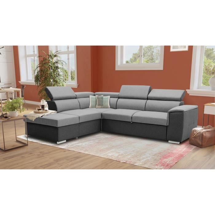 DAYTONA Reversible hoekbank - 5 plaatsen - Grijze en antraciet stof - 260 x 77 / 94 x 216 cm