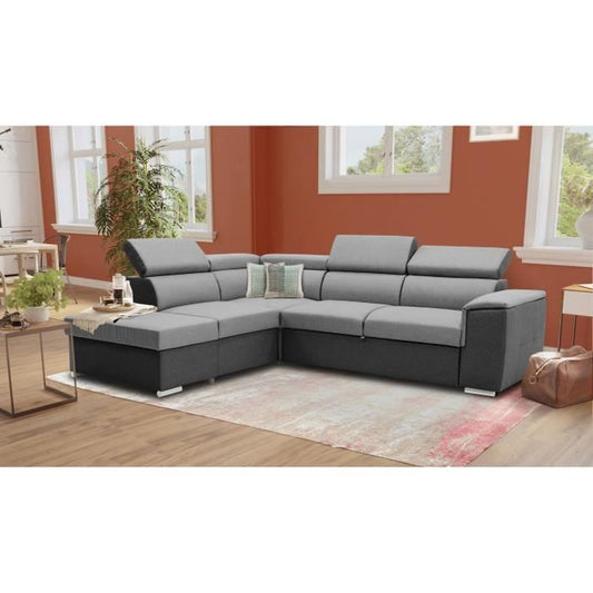 DAYTONA Reversible hoekbank - 5 plaatsen - Grijze en antraciet stof - 260 x 77 / 94 x 216 cm