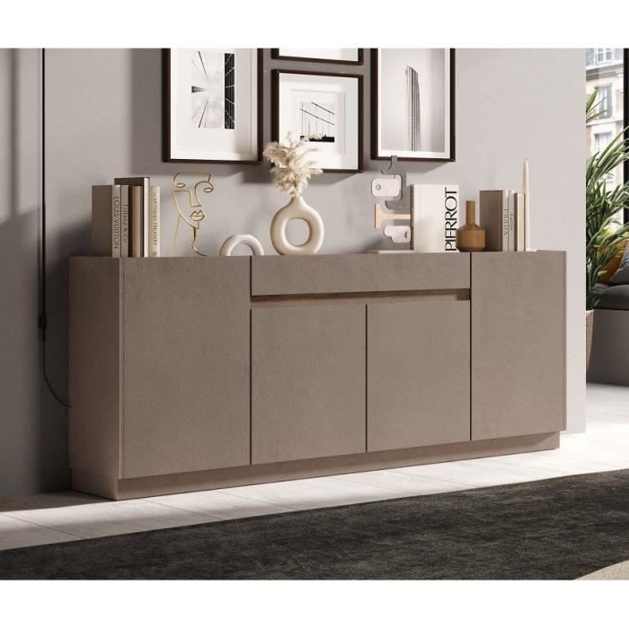 FIRENZE hoog dressoir - Brons en Mercury Eiken - 4 deuren + 1 lade - Eigentijdse stijl/design