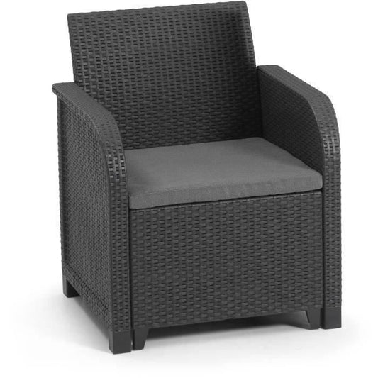 ALLIBERT by KETER - SanRemo 4-zits tuinmeubilair en salontafel - imitatie gevlochten rotan - grafietgrijs